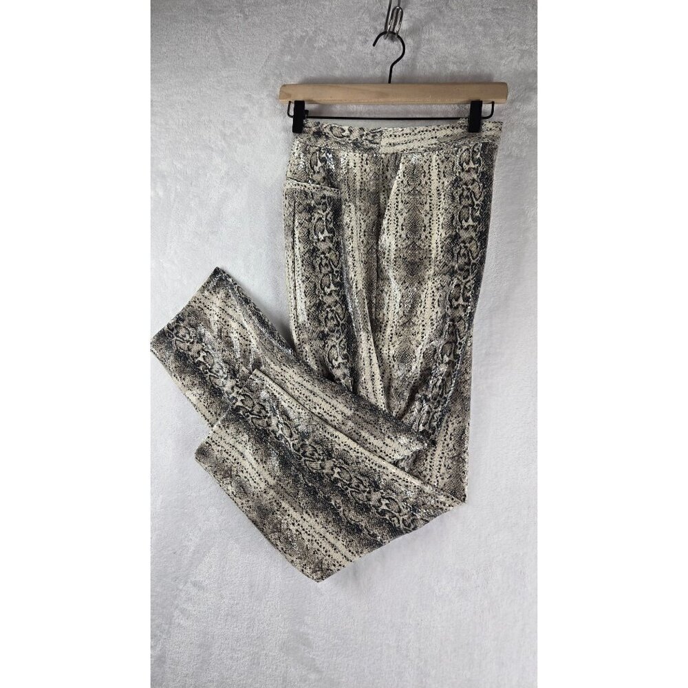 Snakeskin Ankle Pants by Express Shinny Print Faux Leather Champaign Black Sz14